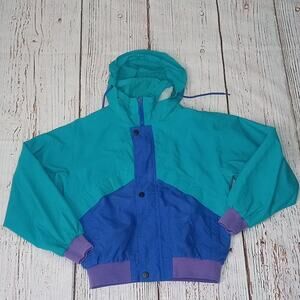 Vintage 80's 90's Blue Purple Color Block Windbreaker Jacket Size L